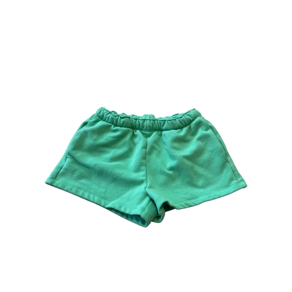 Athleta Girl Green Fleece Sweat Shorts Kids XL 14 Elastic Waist Activewear